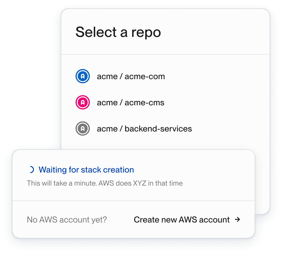 Select a repo, try a demo and connect AWS account