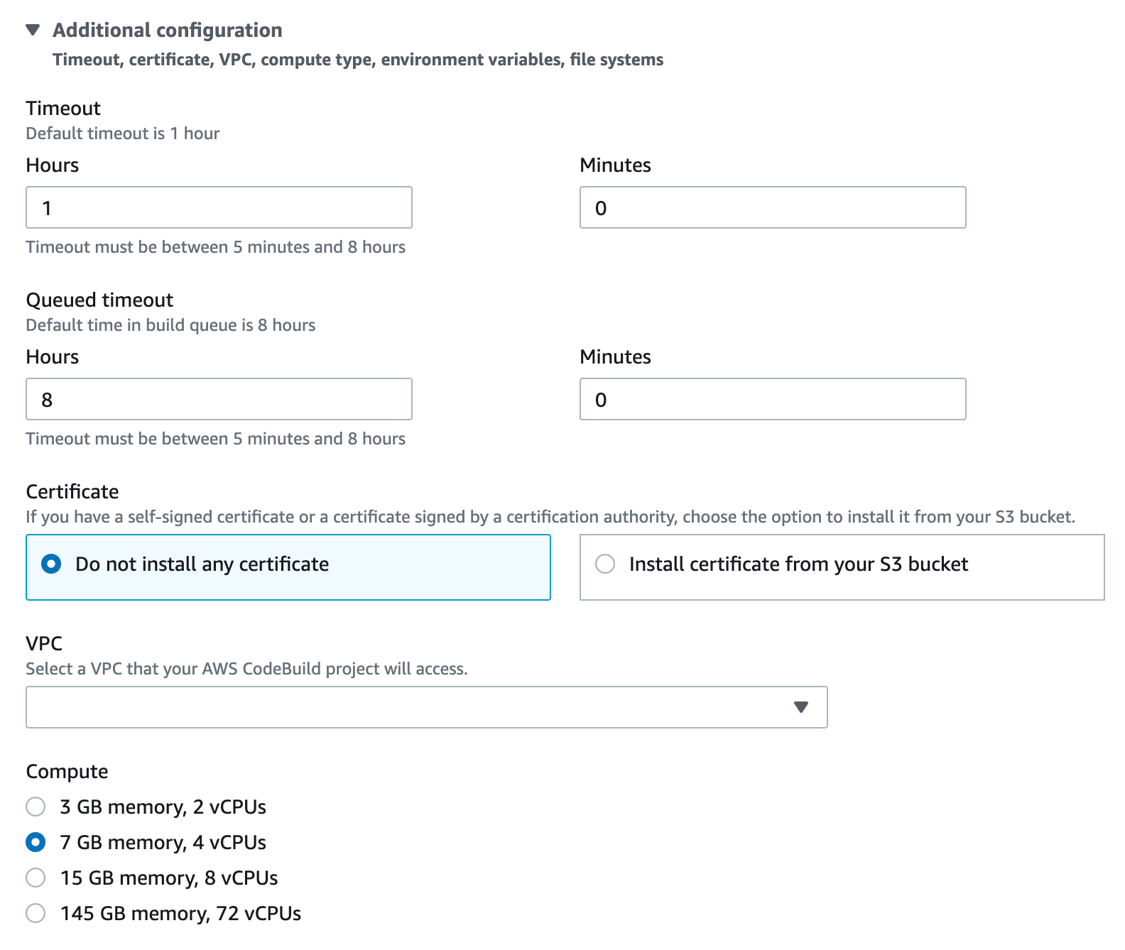 AWS CodeBuild Environment Configuration