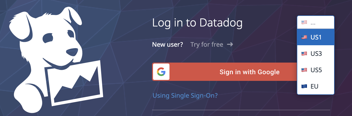 Datadog region dropdown