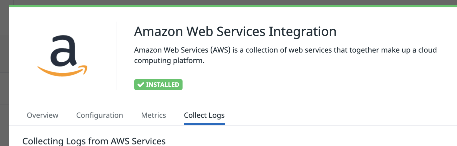 Datadog Collect Logs tab