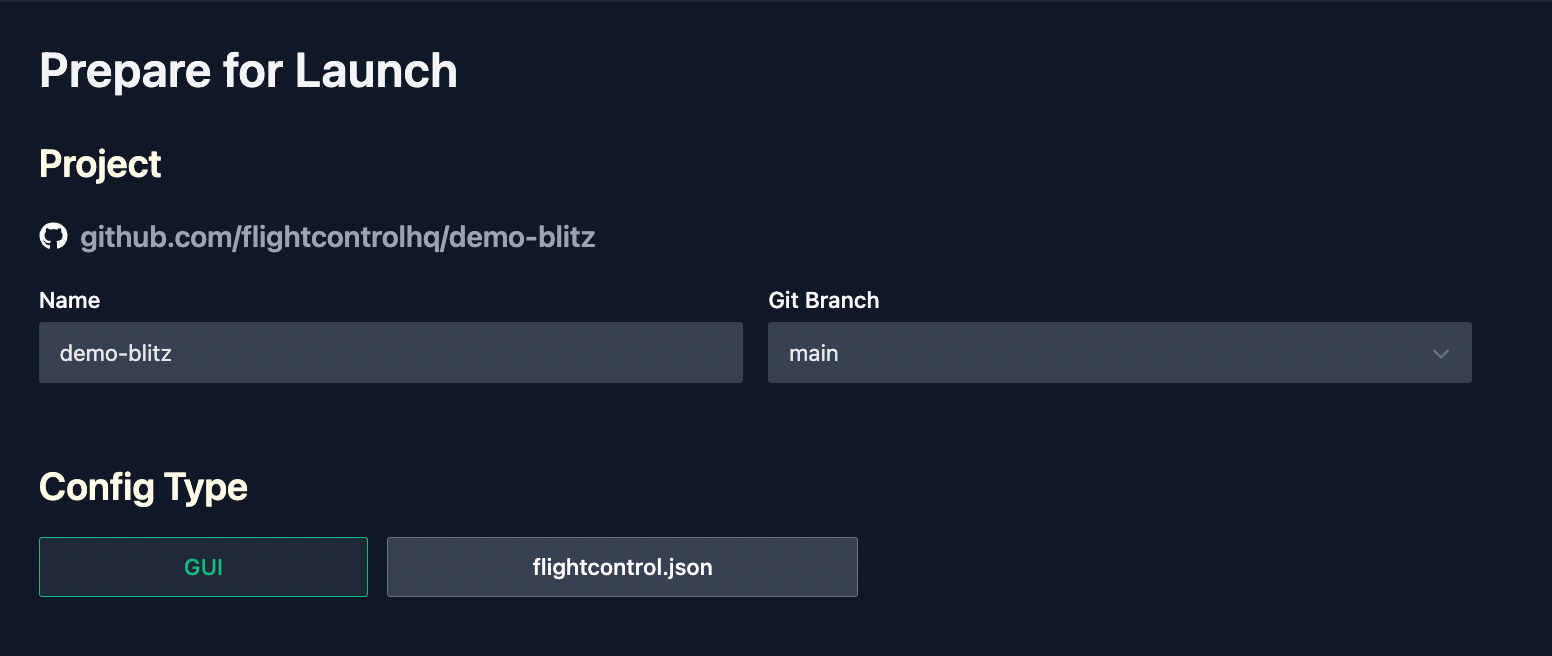 Flightcontrol Dashboard - Config Type