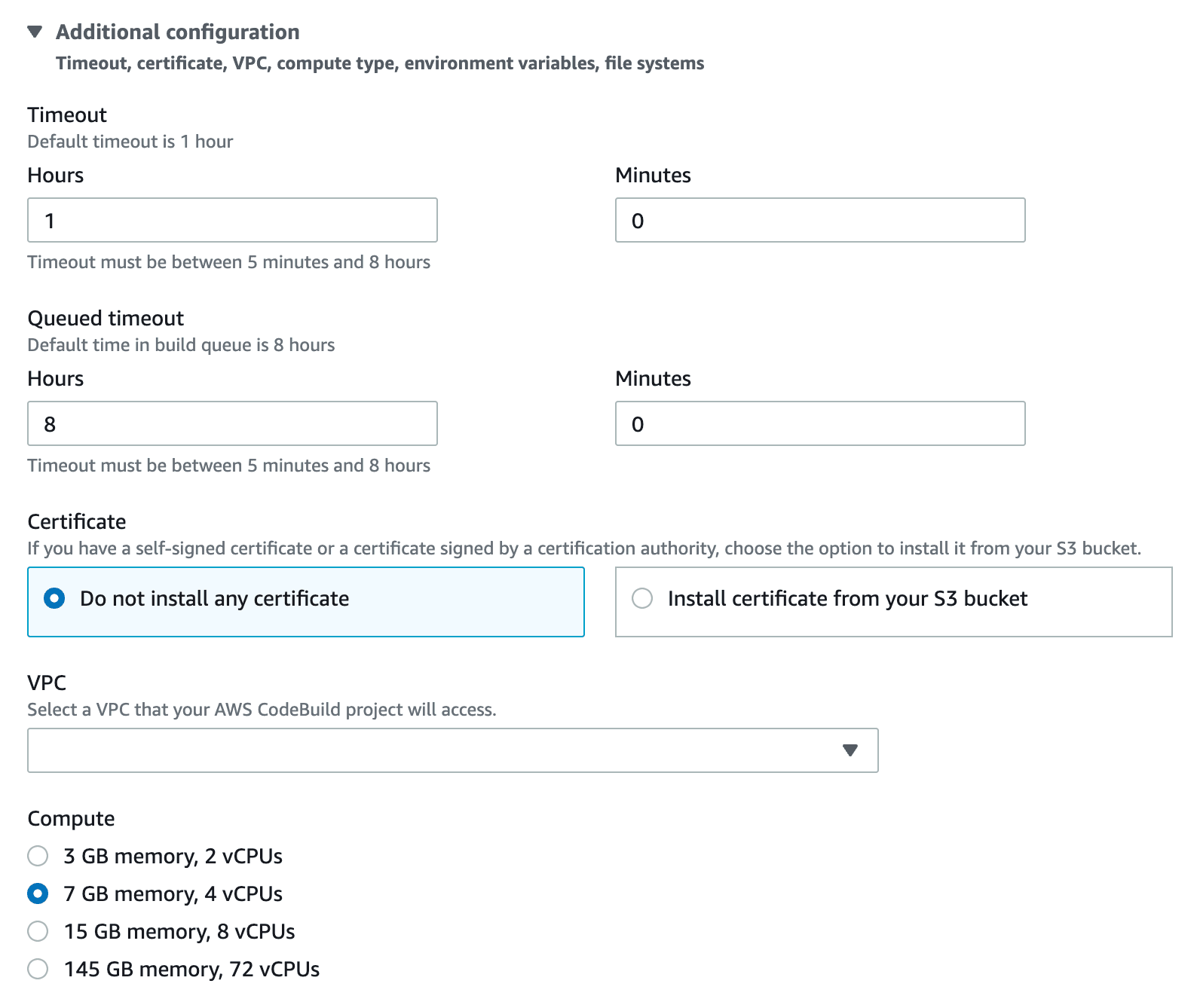 AWS CodeBuild Environment Configuration