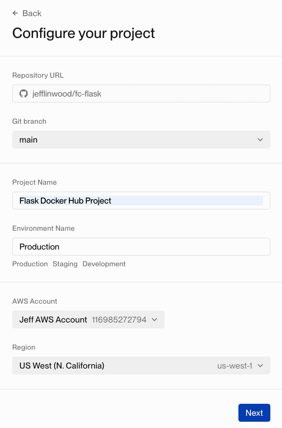 Configuring a project in the dashboard