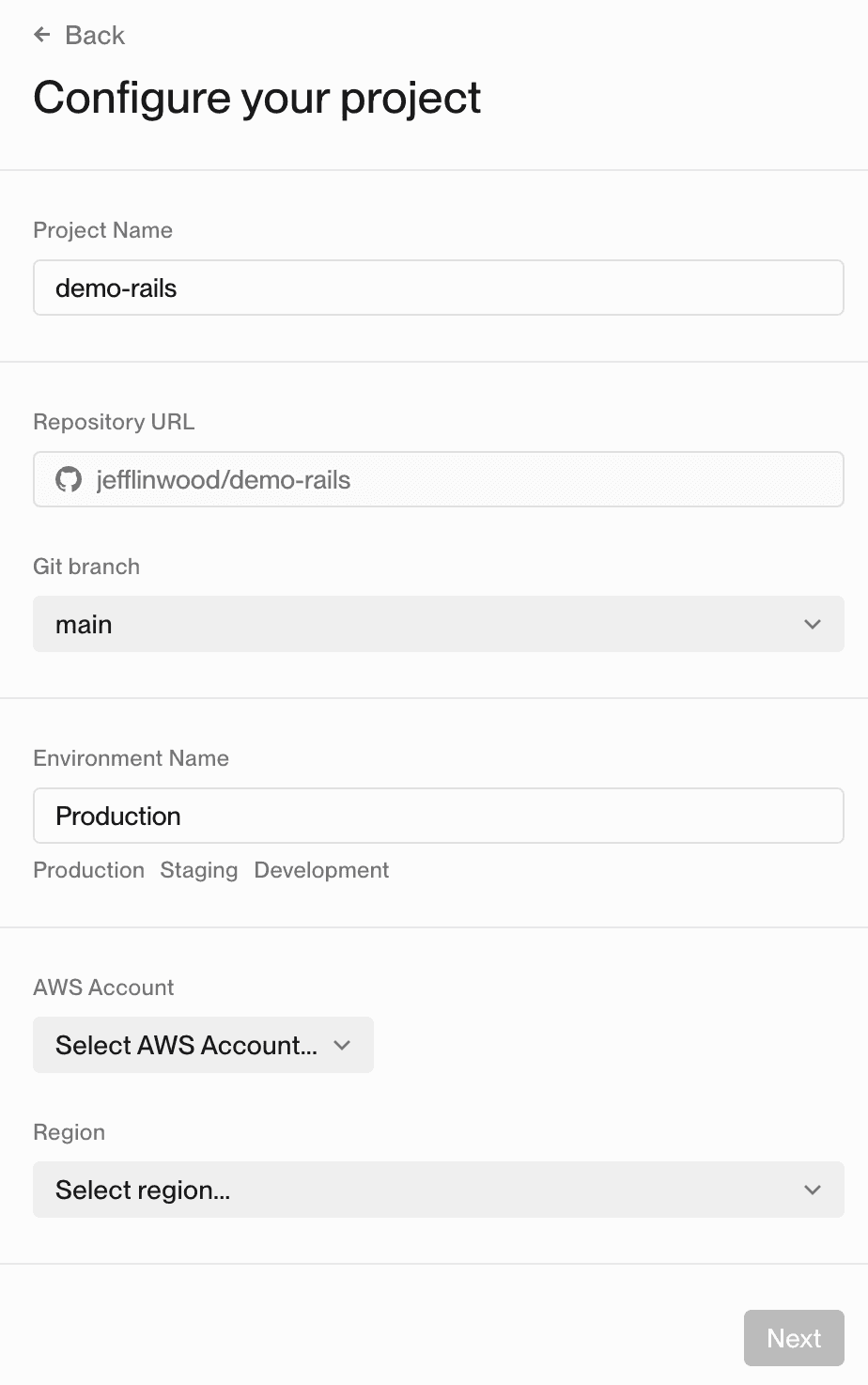 Configure your project form in the dashboard