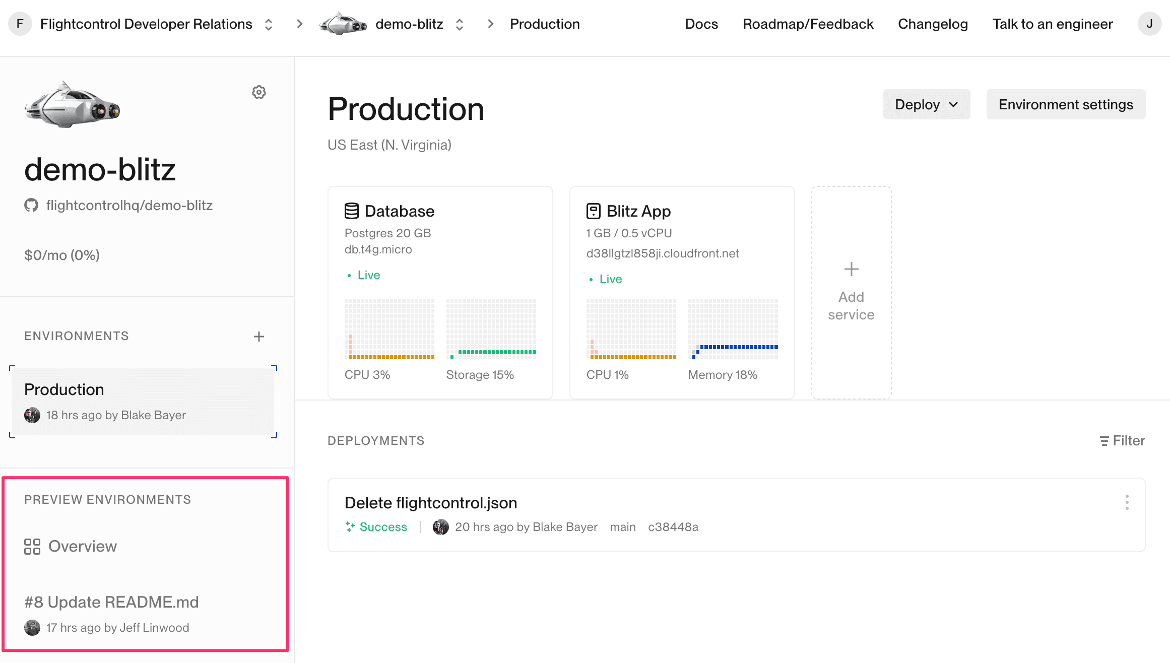 Preview Environments highlighted in dashboard
