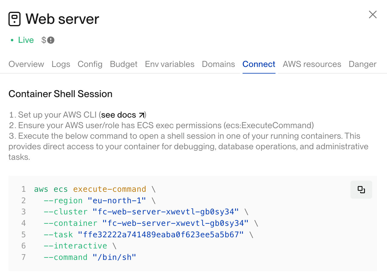 Container Shell Session