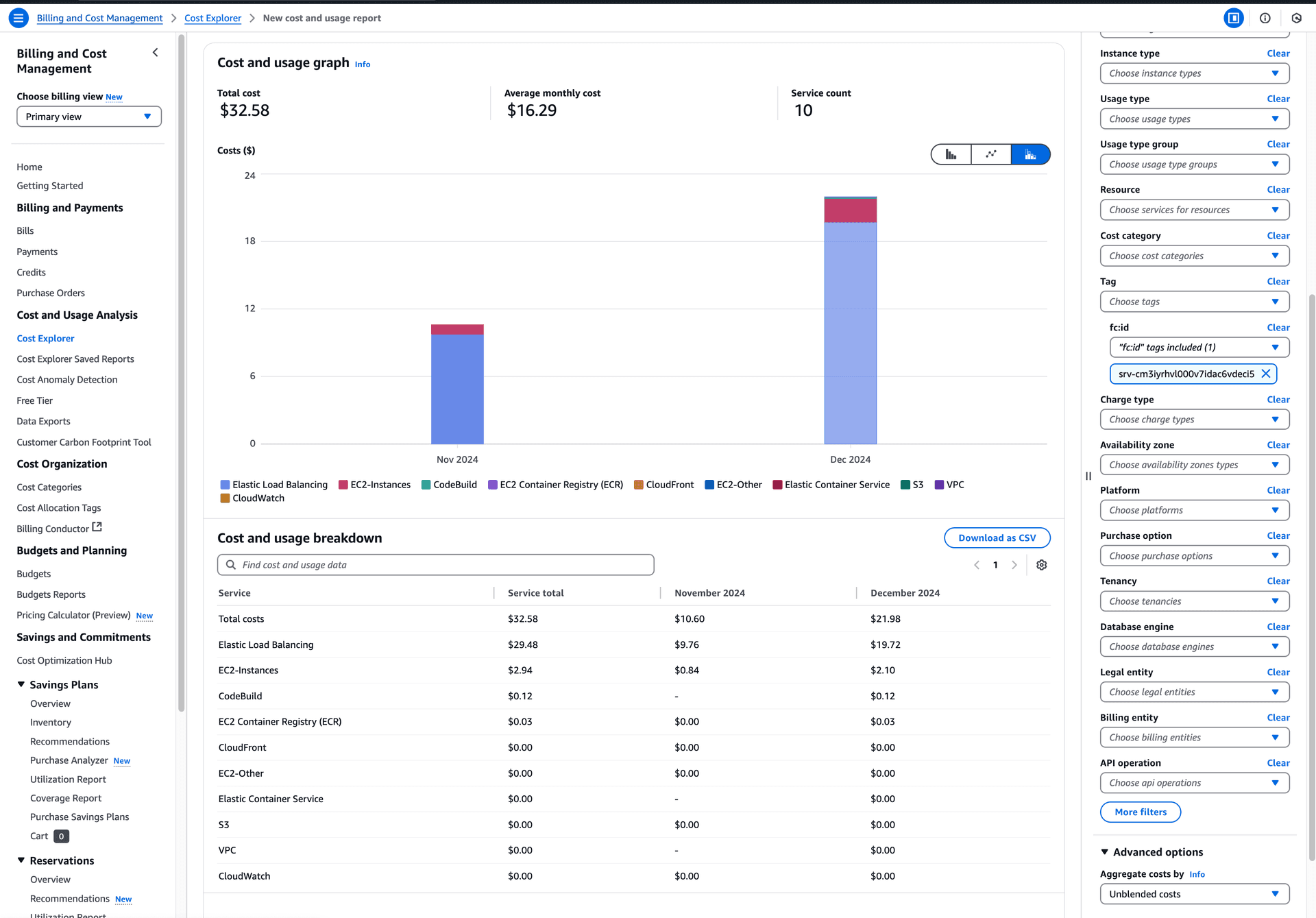 Cost Explorer example with flightcontrol tags