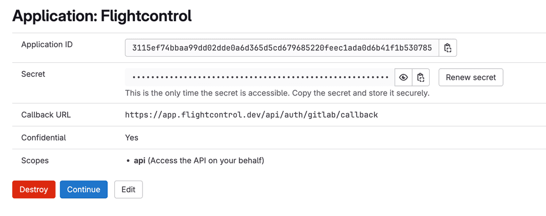 Created OAuth Application
