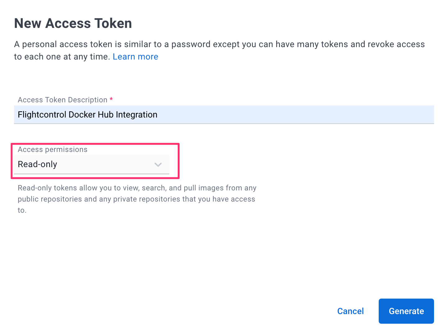 New Access Token dialog