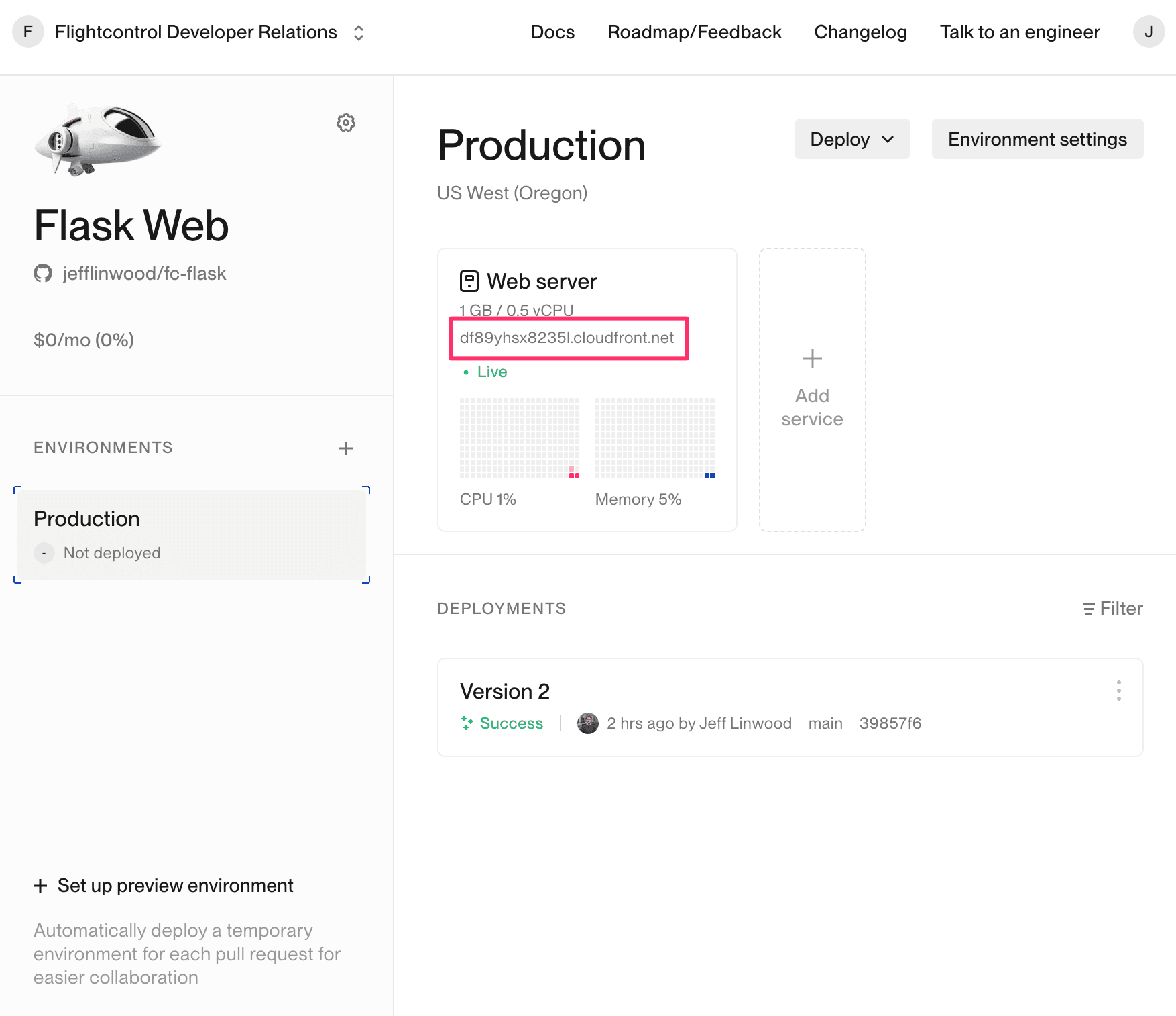 Successful Flask Deployment in Dashboard