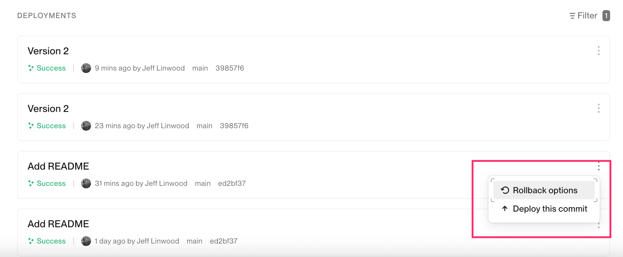 Rollback to the previous commit