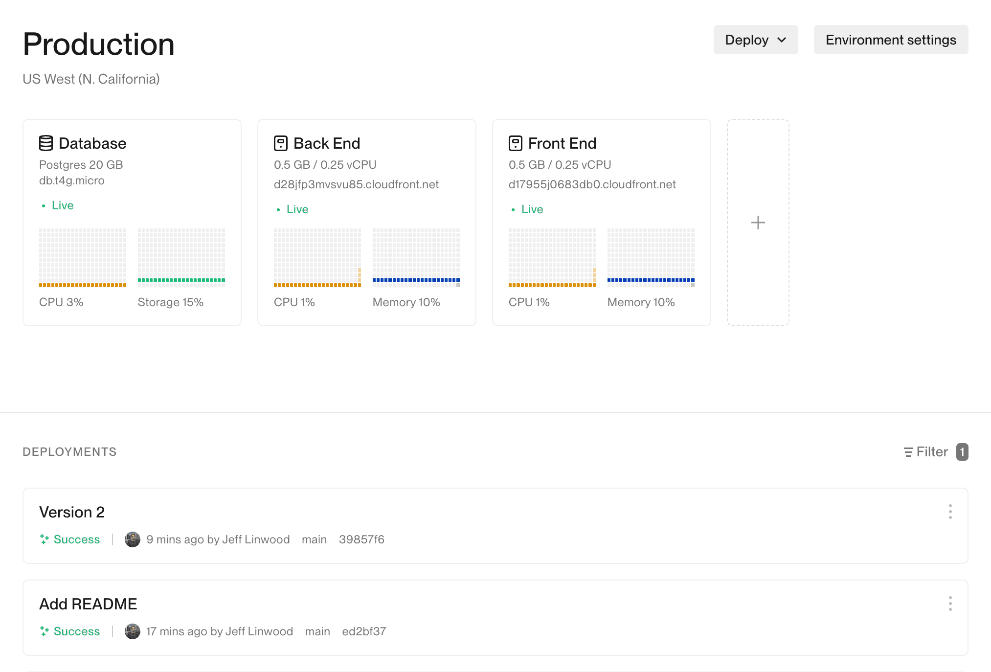 Showing both services running on the Version 2 commit