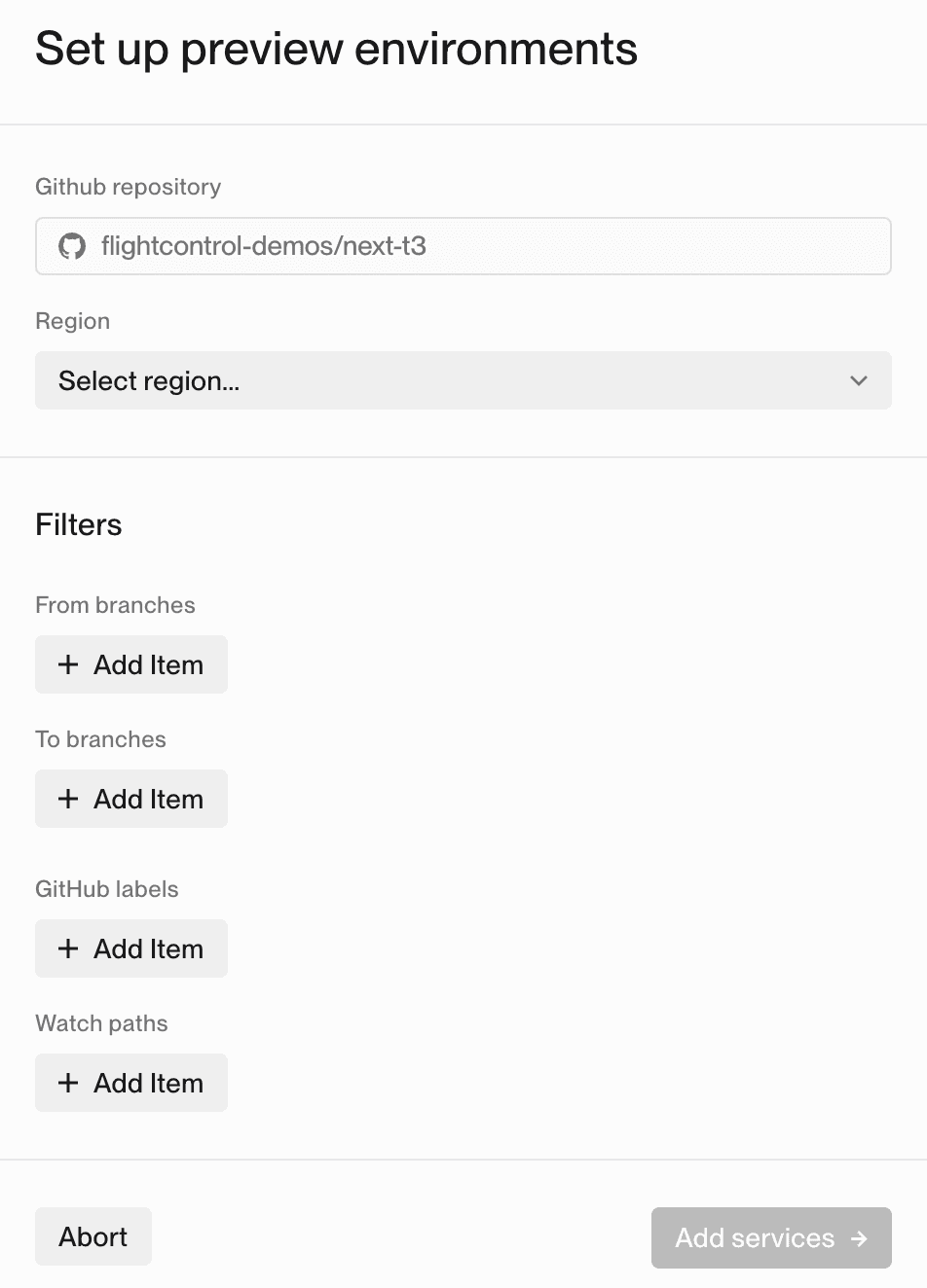 Set up preview environment dialog box