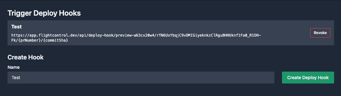 Create Deploy Hook form in dashboard