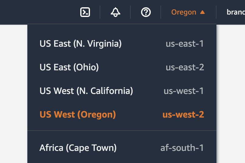 AWS region selector
