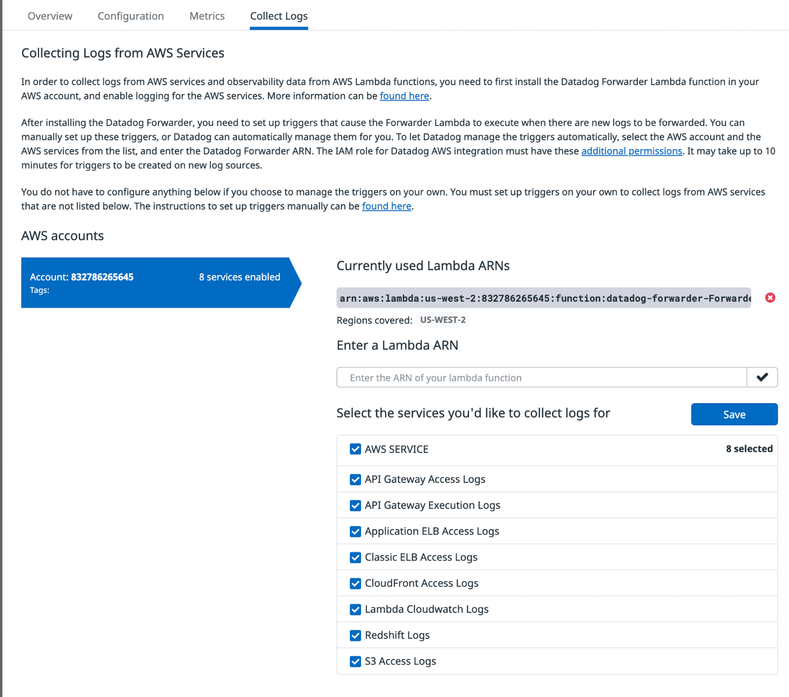 Datadog form for ARN