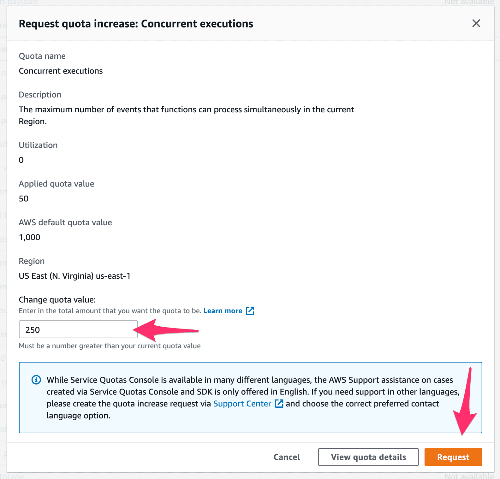AWS Lambda Concurrency Quota Increase Value