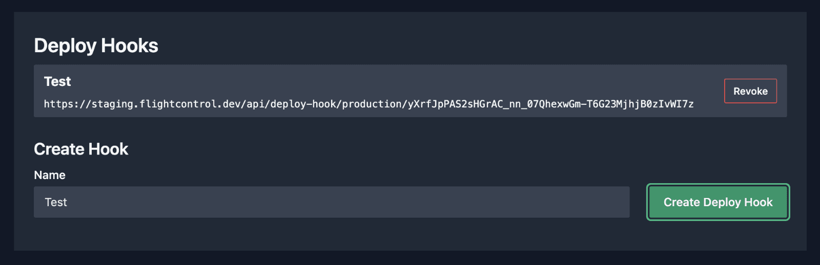 Create Deploy Hook form in dashboard