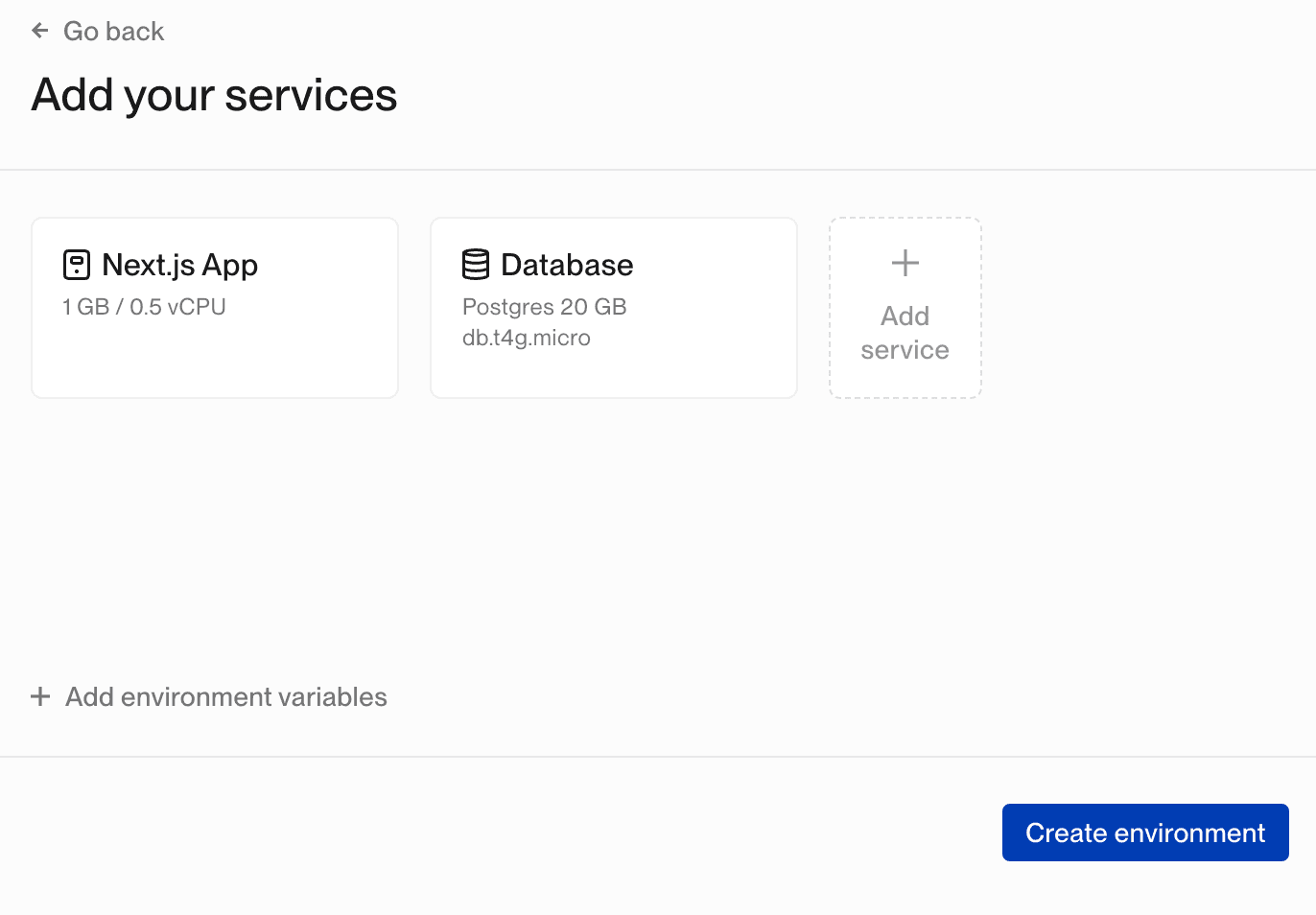 Add your services dialog box