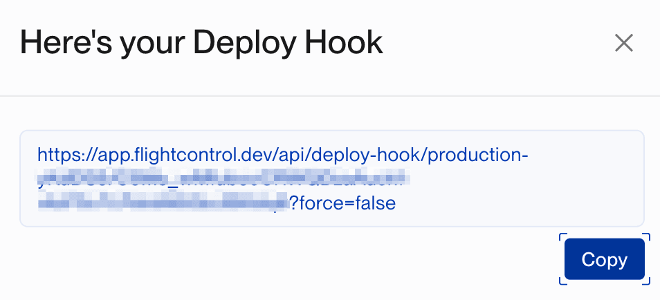 After Deploy Hook was created, showing deployment URL