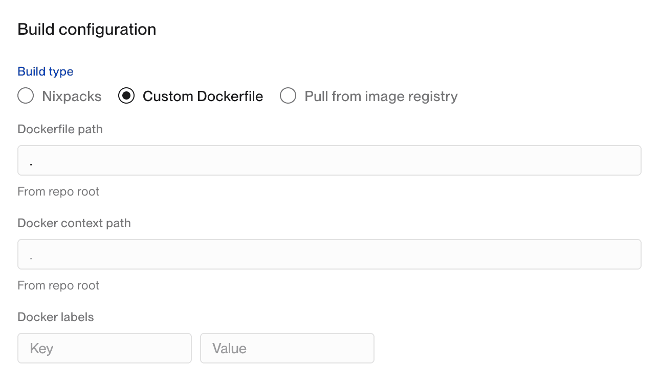 Custom Dockerfile Build Type in the Dashboard