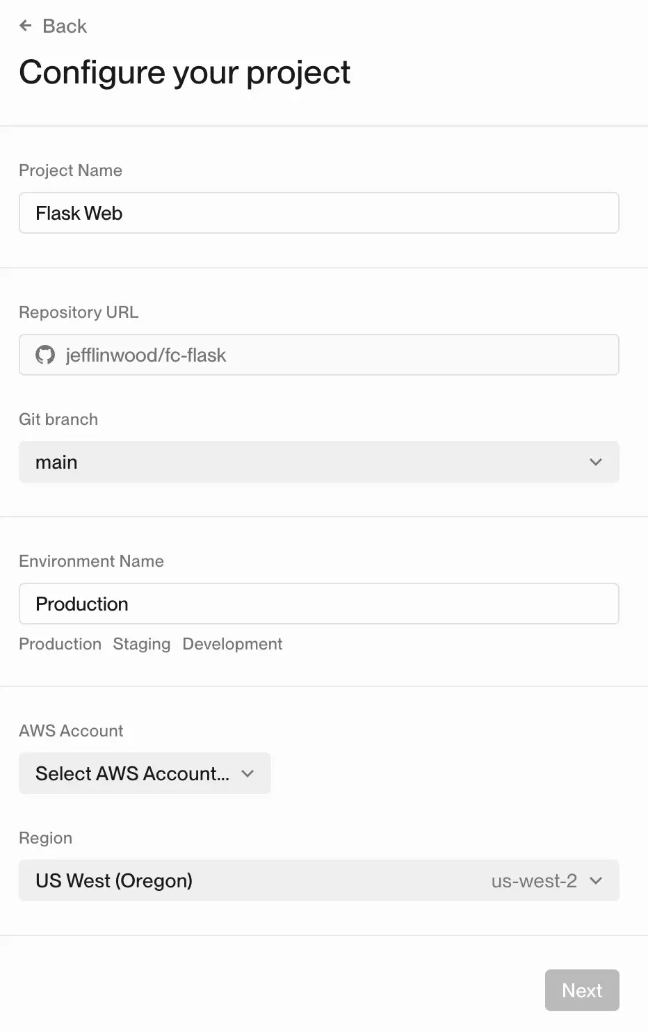 Configure your project form in the dashboard