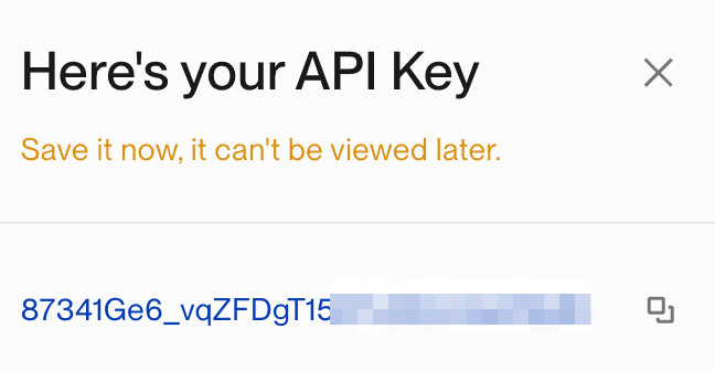 Showing the created API key