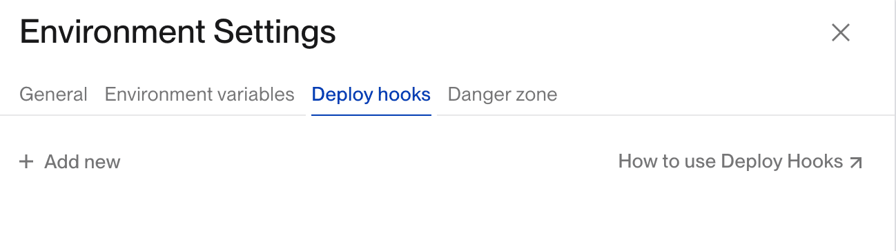 Deploy hooks section of Environment Settings