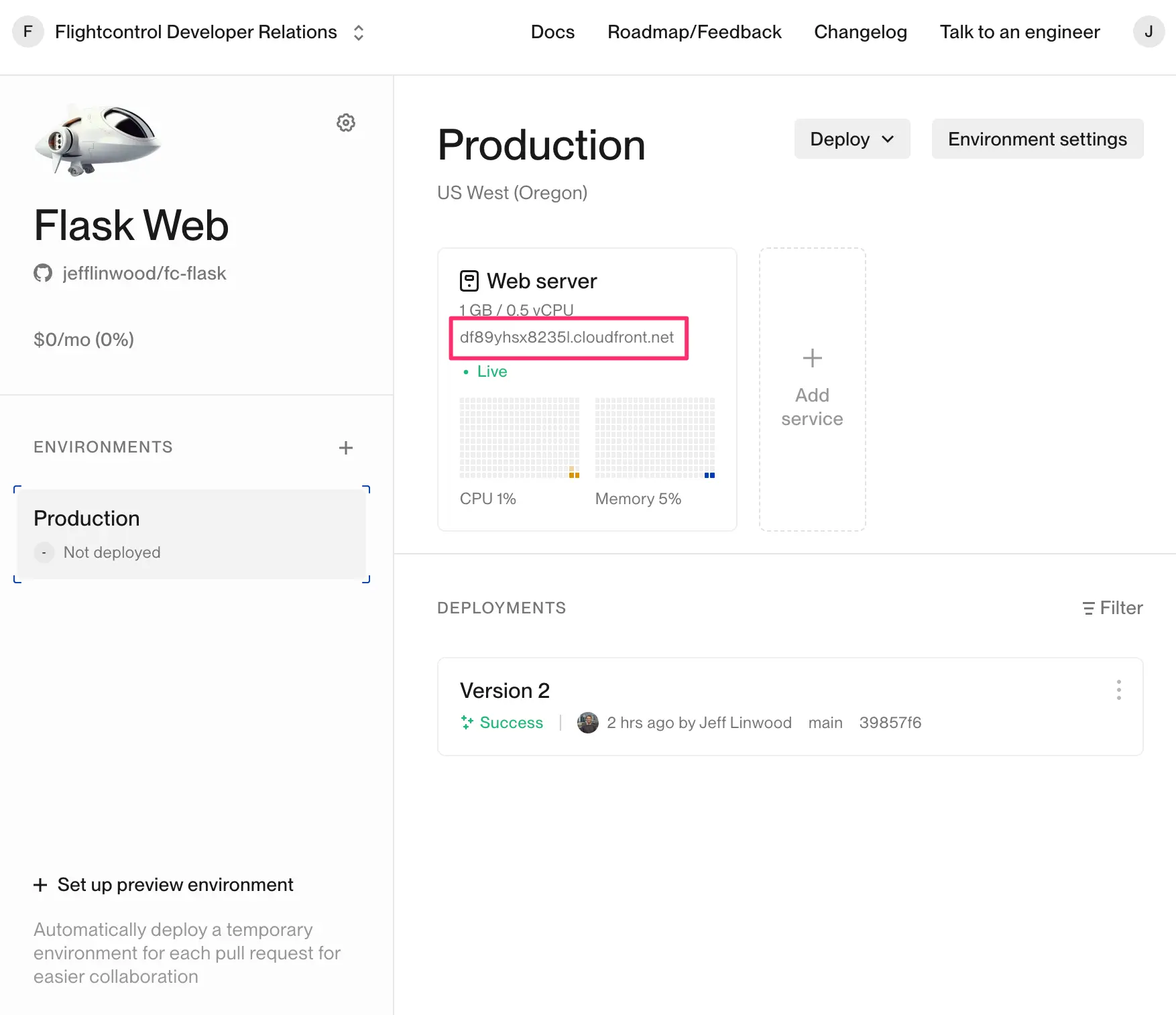 Successful Flask Deployment in Dashboard