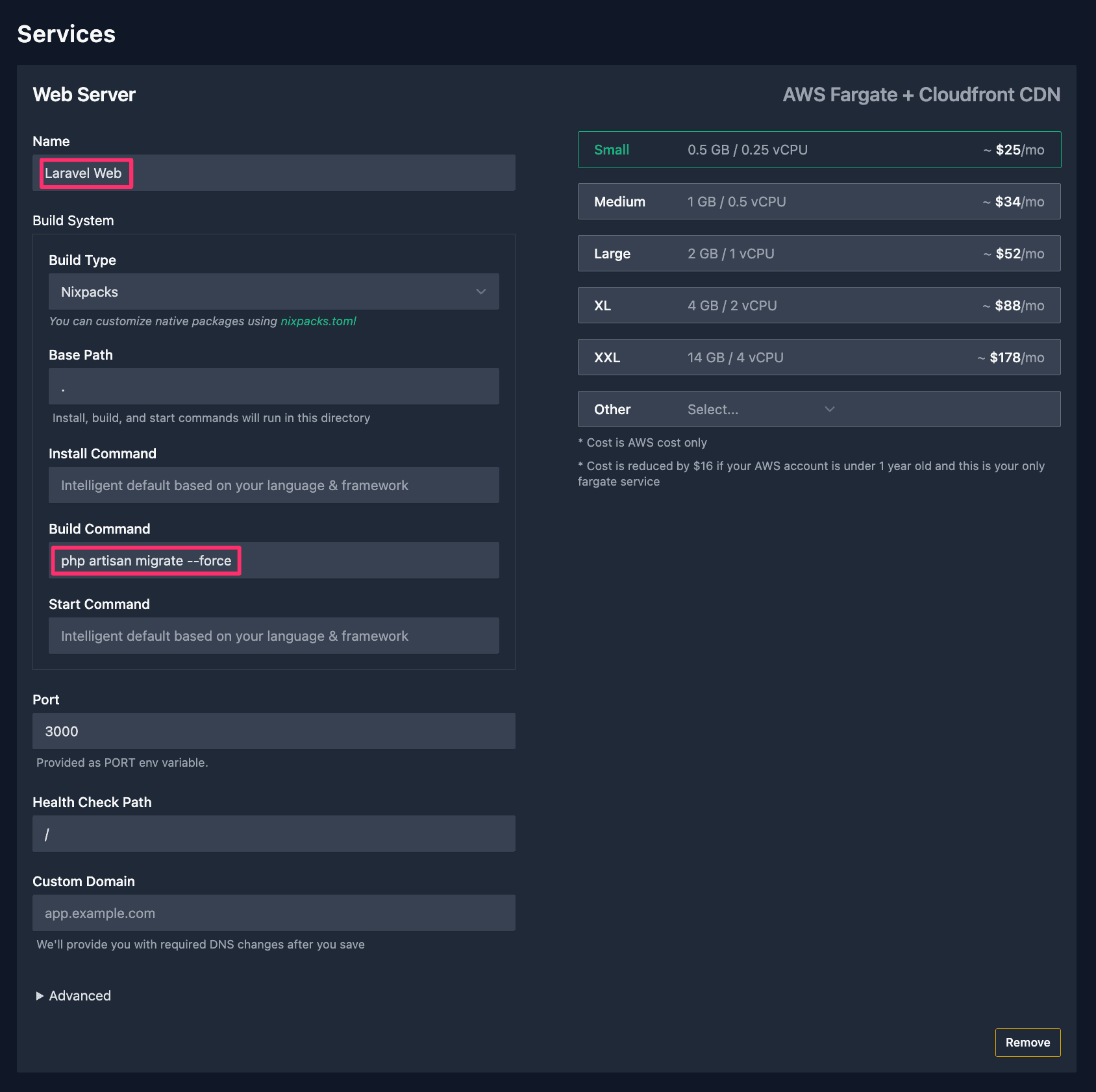 Laravel Web Service Configuration