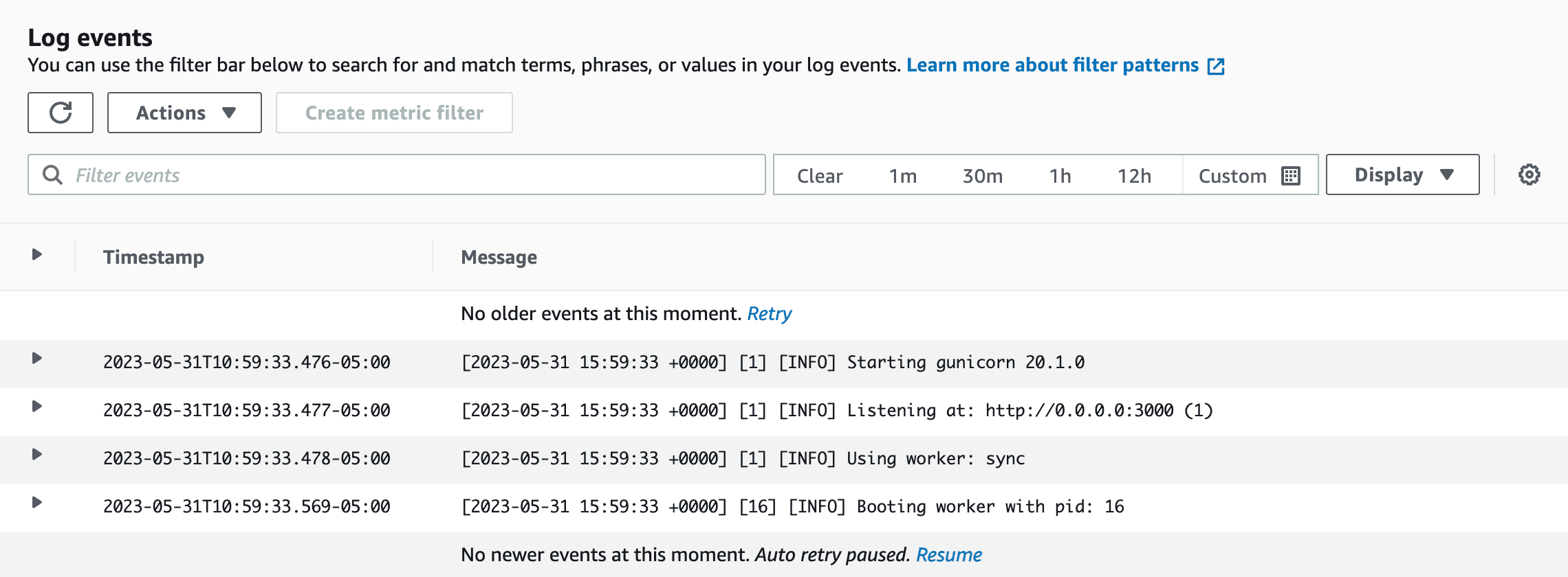 Log Events in the AWS CloudWatch Console