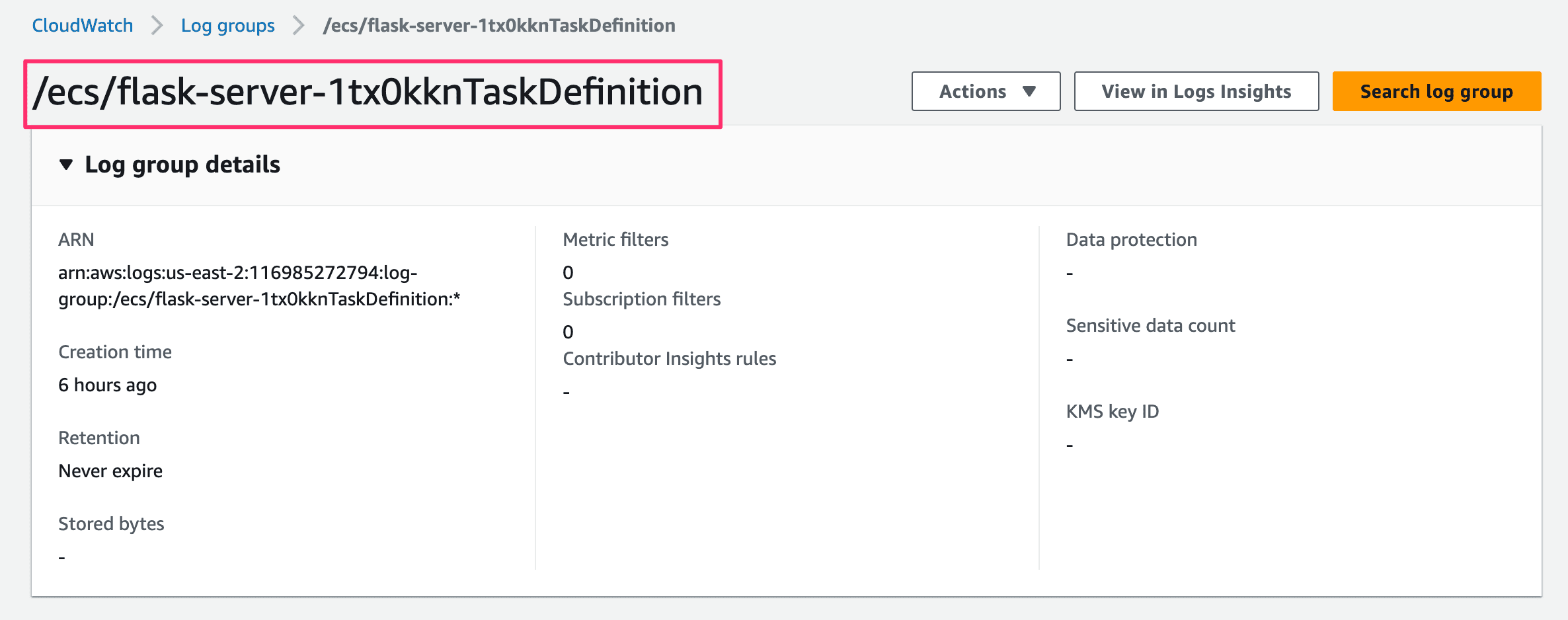 Finding the CloudWatch Group Name