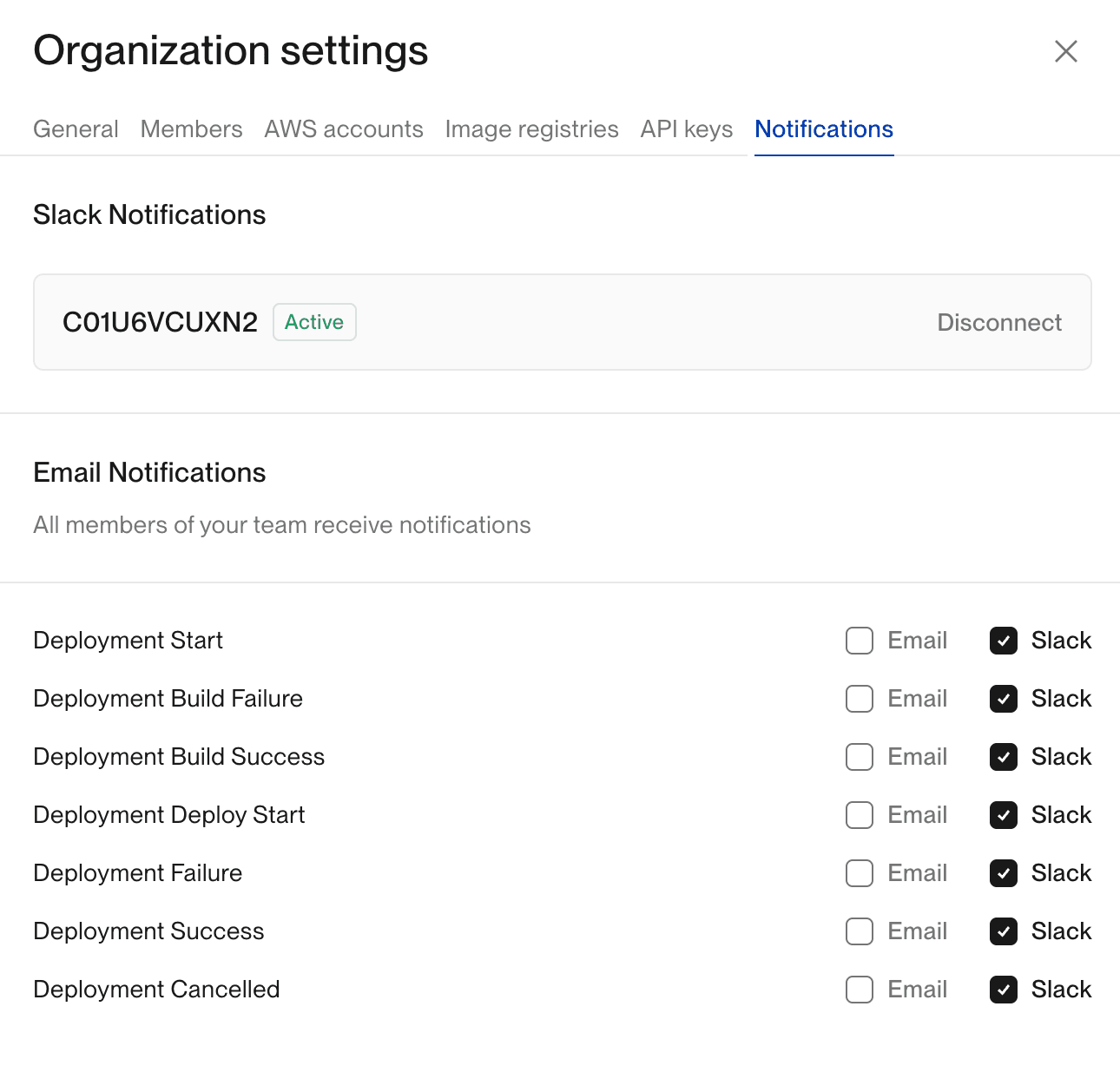 Notification Settings with Slack