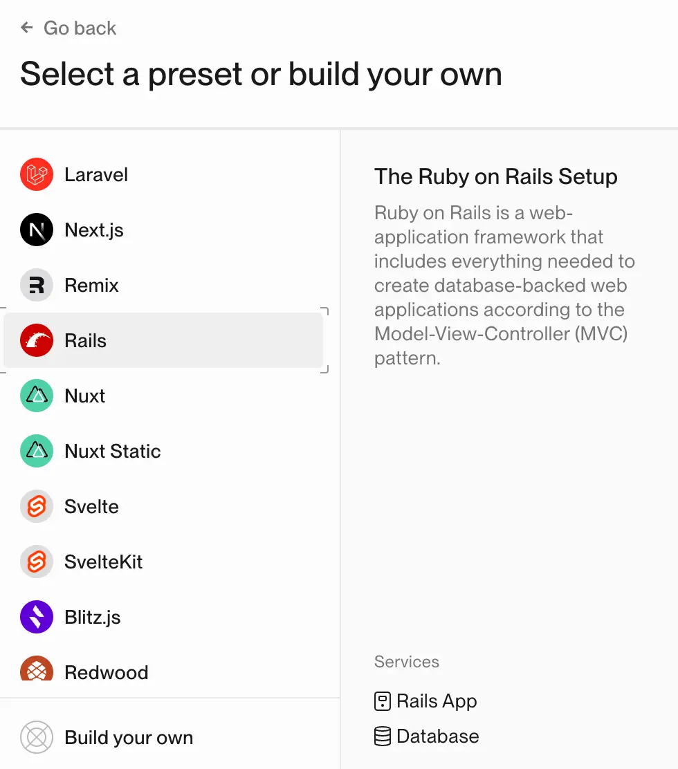 Choosing the Rails Preset