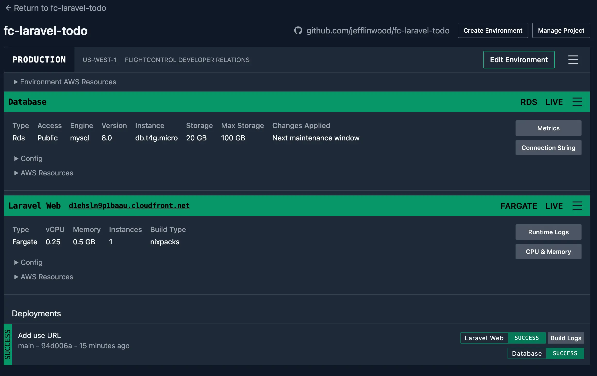 Successful Laravel Deployment on Flightcontrol