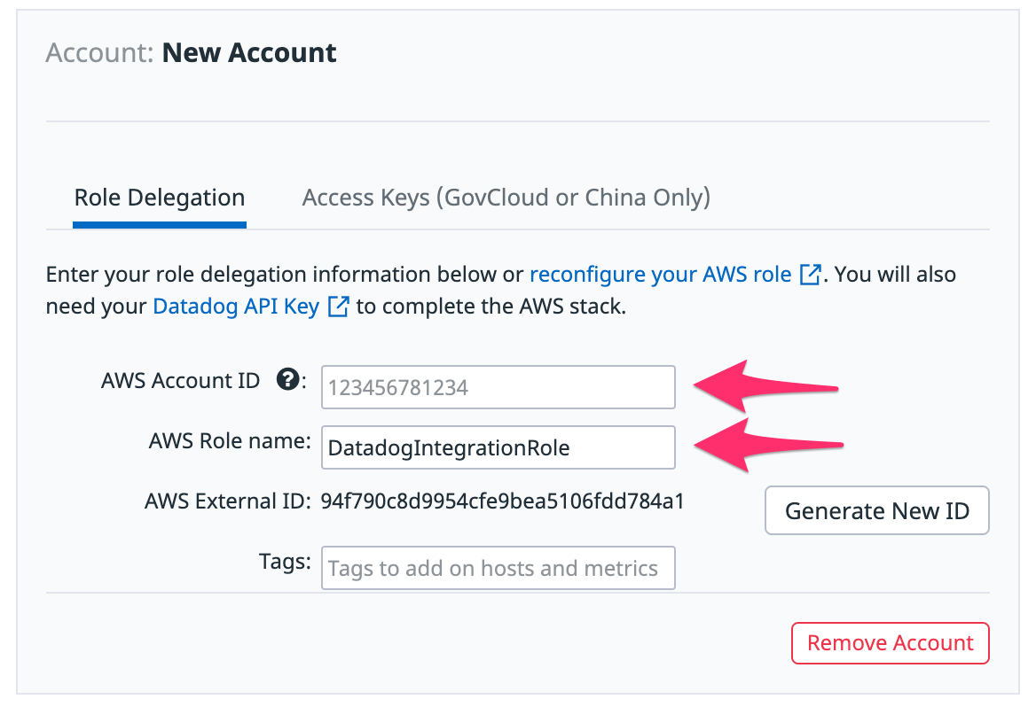 AWS account id and role name