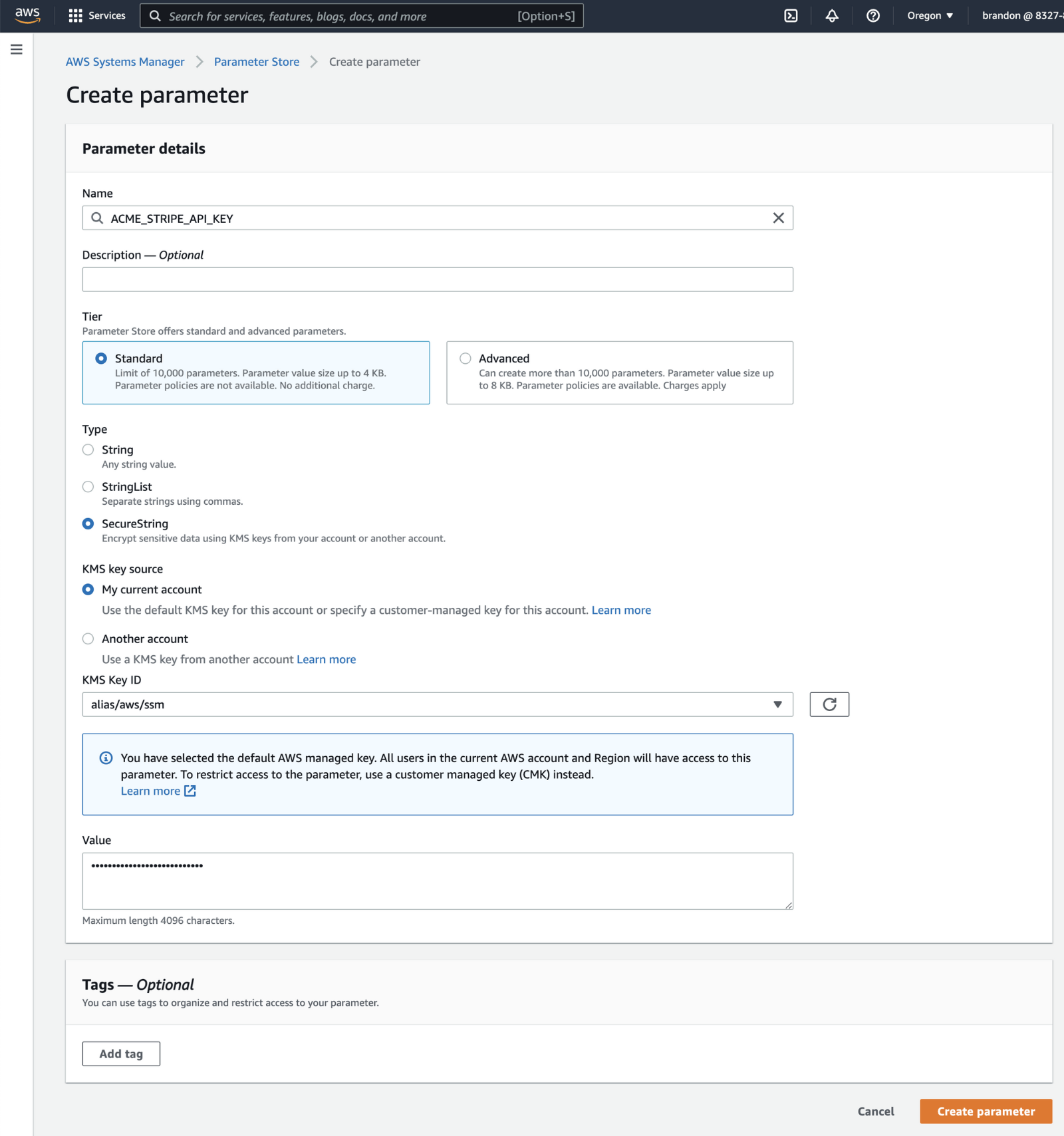 Creating a Parameter on the AWS Parameter Store