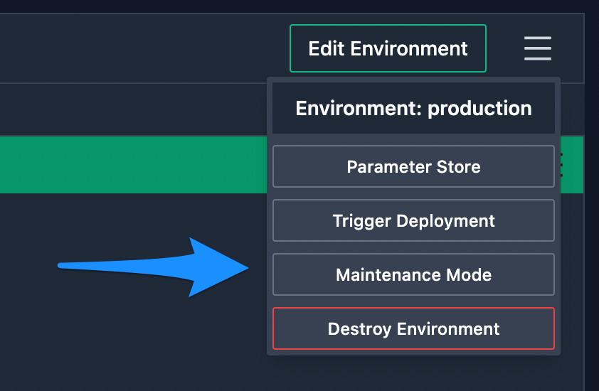 Enabling Maintenance Mode from drop down menu